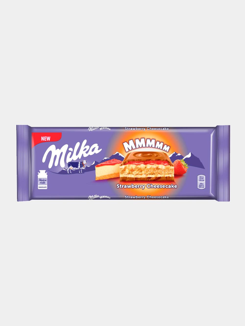 Шоколад молочный Milka, чизкейк c клубничной начинкой, 300 г 1